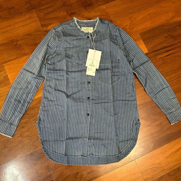 Sandrine Rose (sold by Free People) NWT mandarin collar washed stripe long sleev - Picture 1 of 11